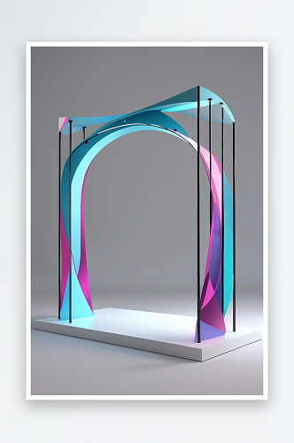 三维渲染拱门立体几何背景展台展示