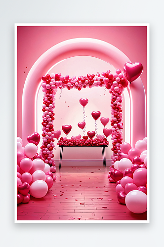 气球拱门粉色情人节商品展台婚礼背景