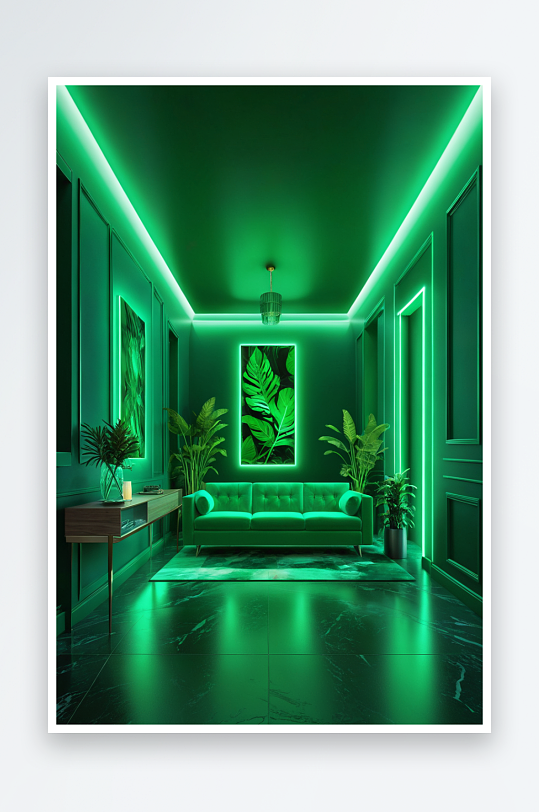 绿色发光室内空间