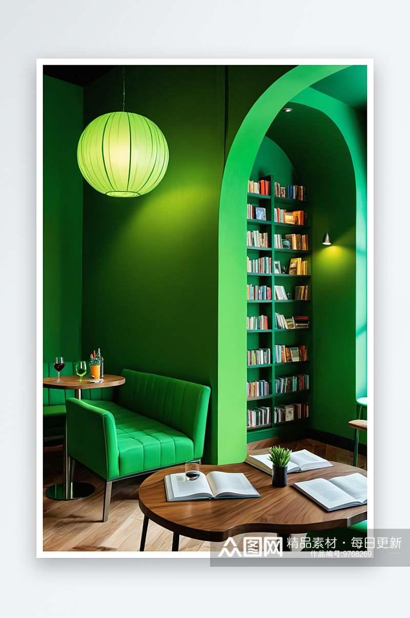 绿色的室内书吧图片素材