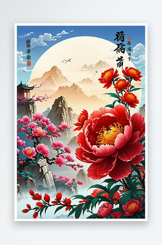 二十四节气洛阳应天门牡丹花开富贵海报设计
