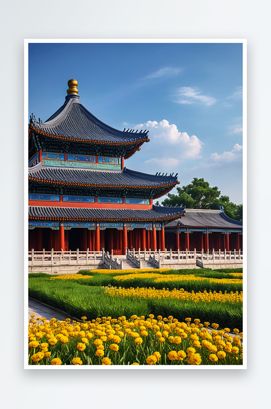 北京天坛公园古建筑城市风光
