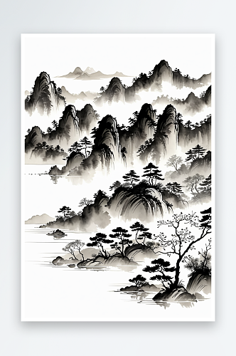 中式山水水墨画手机竖版