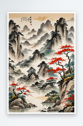 中式风画山水画新中式式风格客厅装饰画