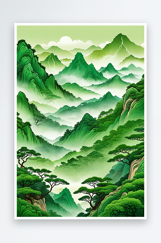 新中式式风绿色青山背景