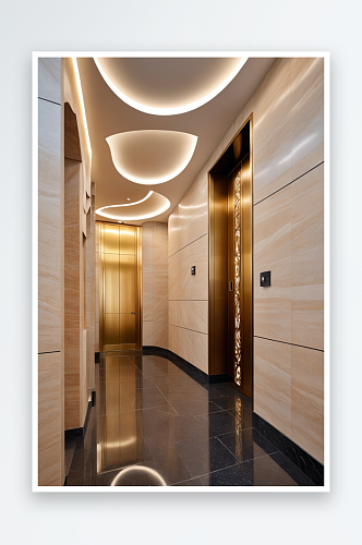 现代建筑写字楼办公大堂电梯厅特写实拍图