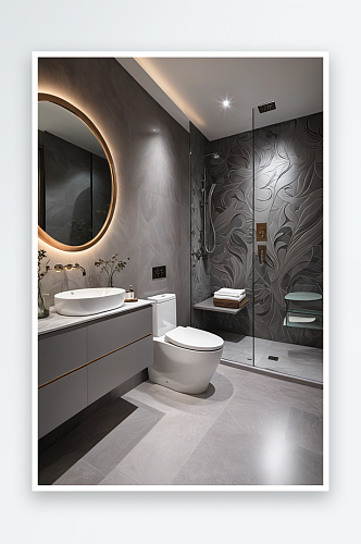 现代房屋室内浴室卫生间灰色明亮装修风格