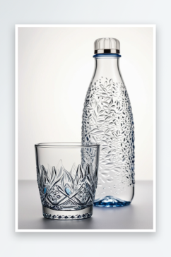 装饰水瓶一个小水杯装水酒精装饰容器光背景