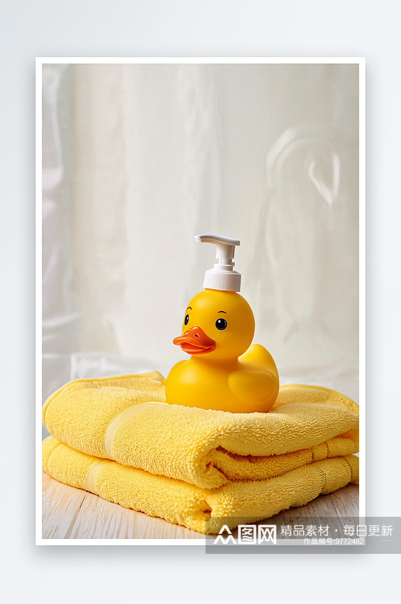 婴儿沐浴用品毛巾黄色橡皮鸭洗发水瓶儿童保素材