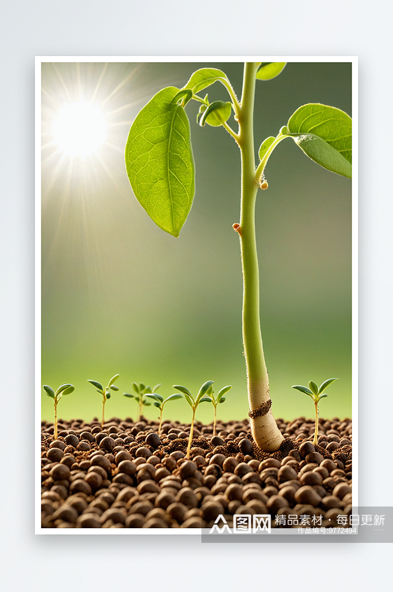 一粒黄豆种子逐渐生长发芽过程图片素材