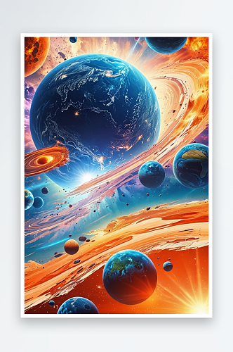数码宇宙行星艺术设计风景抽象图形海报背景