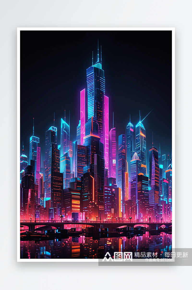 数码夜晚霓虹城抽象图形海报背景图片JPG素材
