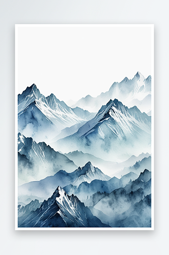 数码水彩冷色调山脉抽象图形海报背景图片
