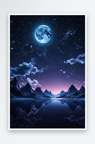 数码平静夜晚星星月亮抽象图形海报背景图片