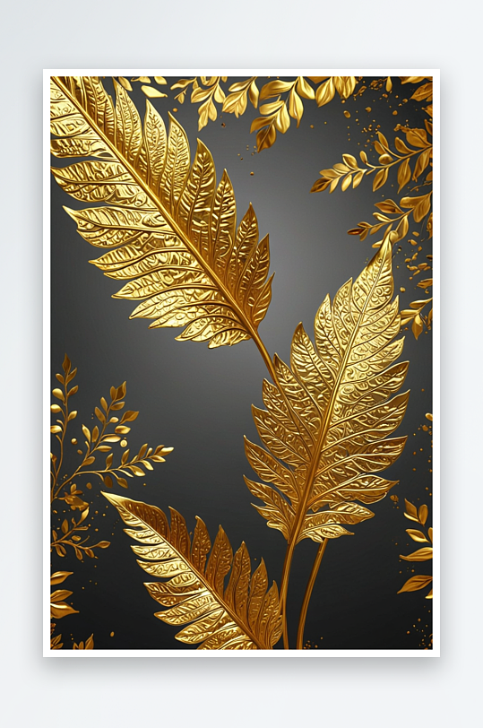 数码金箔叶子植物装饰抽象图形海报背景图片