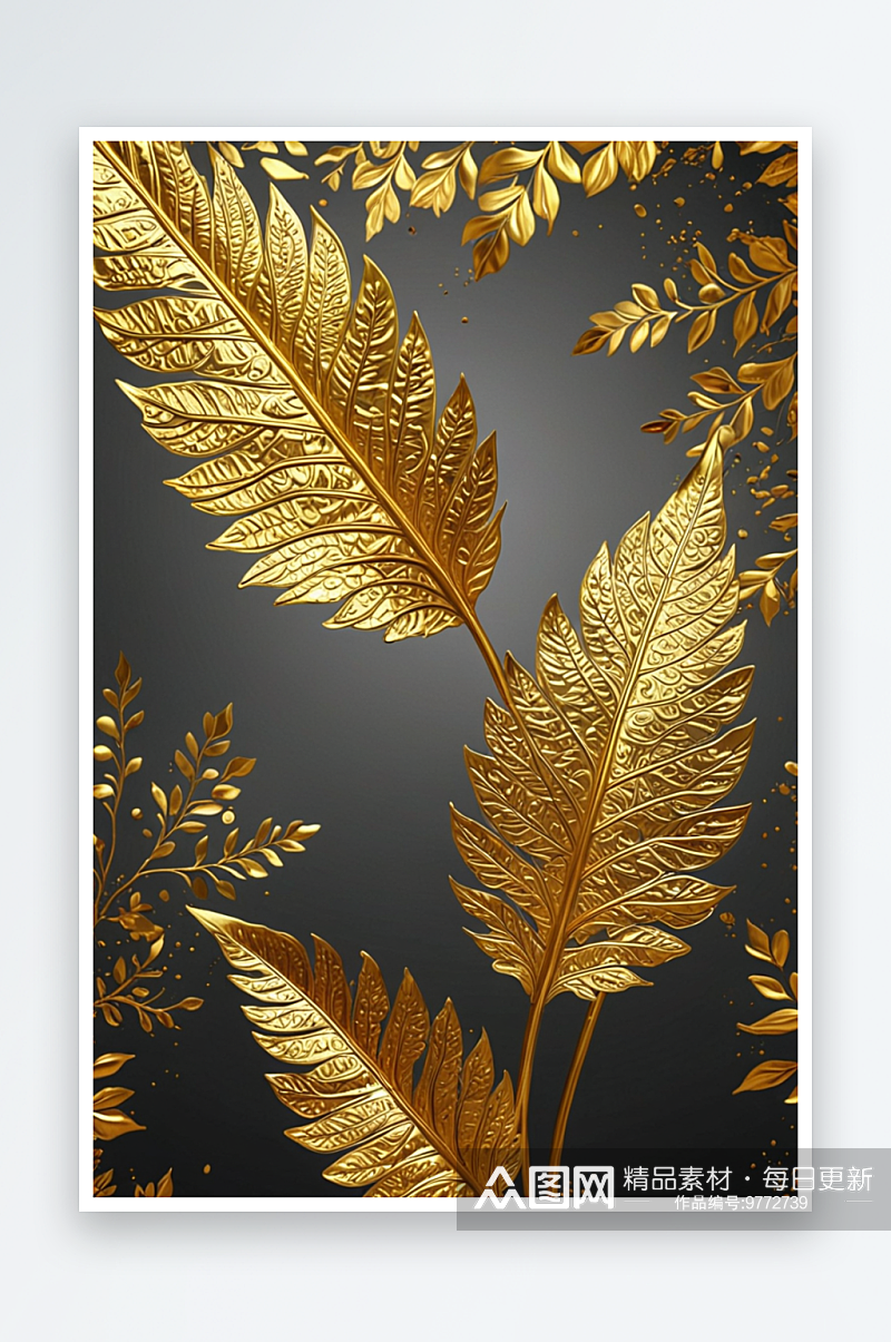 数码金箔叶子植物装饰抽象图形海报背景图片素材