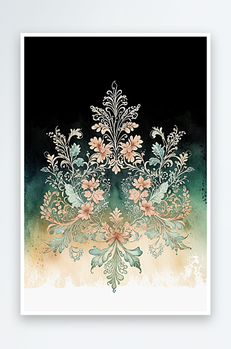 数码复古水彩野花边框装饰抽象图形海报背景