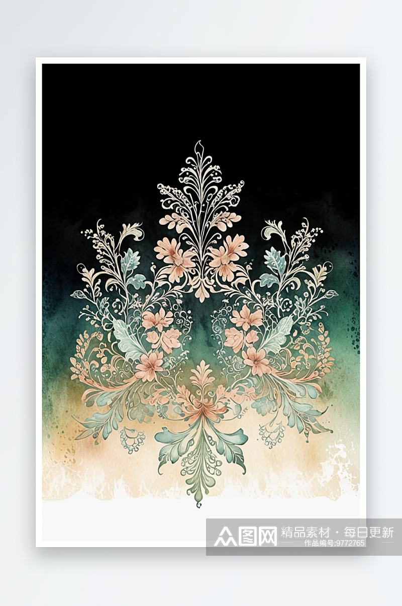 数码复古水彩野花边框装饰抽象图形海报背景素材