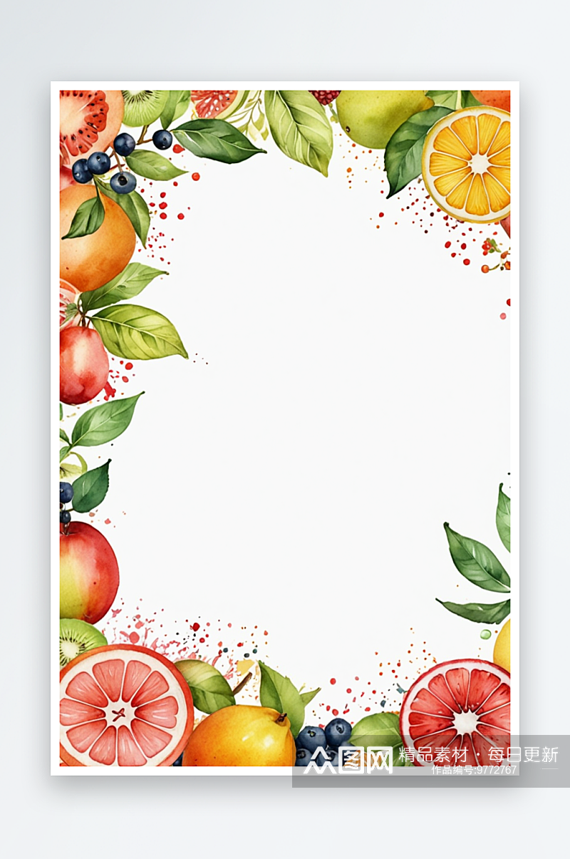 数码复古水彩水果边框装饰抽象图形海报背景素材