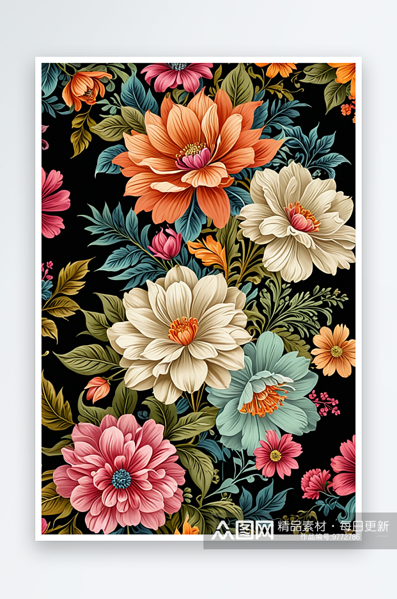 数码复古彩色复杂花卉装饰抽象图形海报背景素材