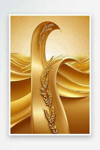 数码抽象金色麦浪几何图案图形海报背景图片