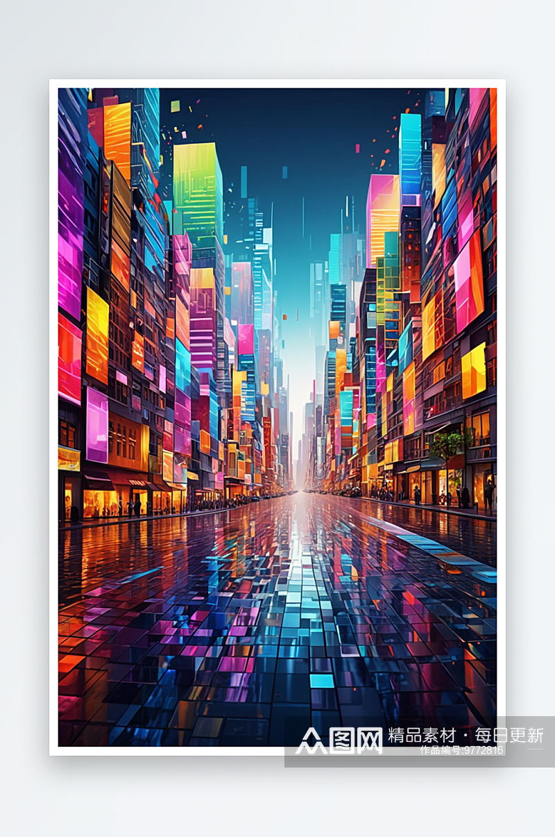数码彩色方块城抽象图形海报背景图片JPG素材