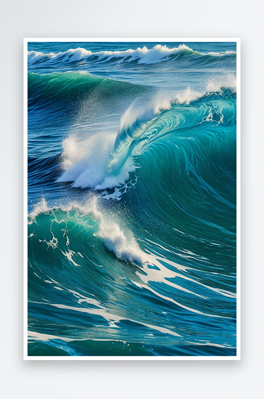 平静蓝色海洋海浪抽象油画风格壁纸背景图片