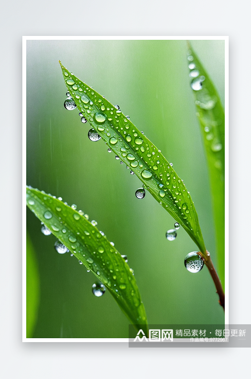 绿色叶子纯净水滴谷雨图片JPG素材