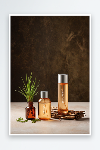 两个棕色玻璃模拟瓶洗发水护发素身体护理化