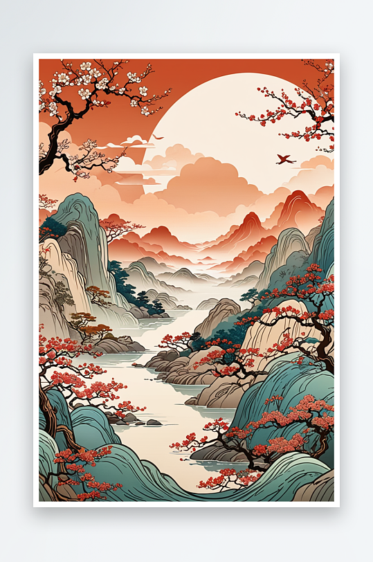传统岩彩风格背景中式风海报背景