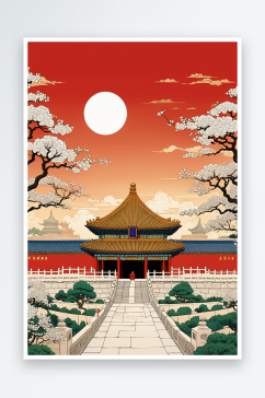 北京故宫天坛祈年殿庆节城市地标建筑插画