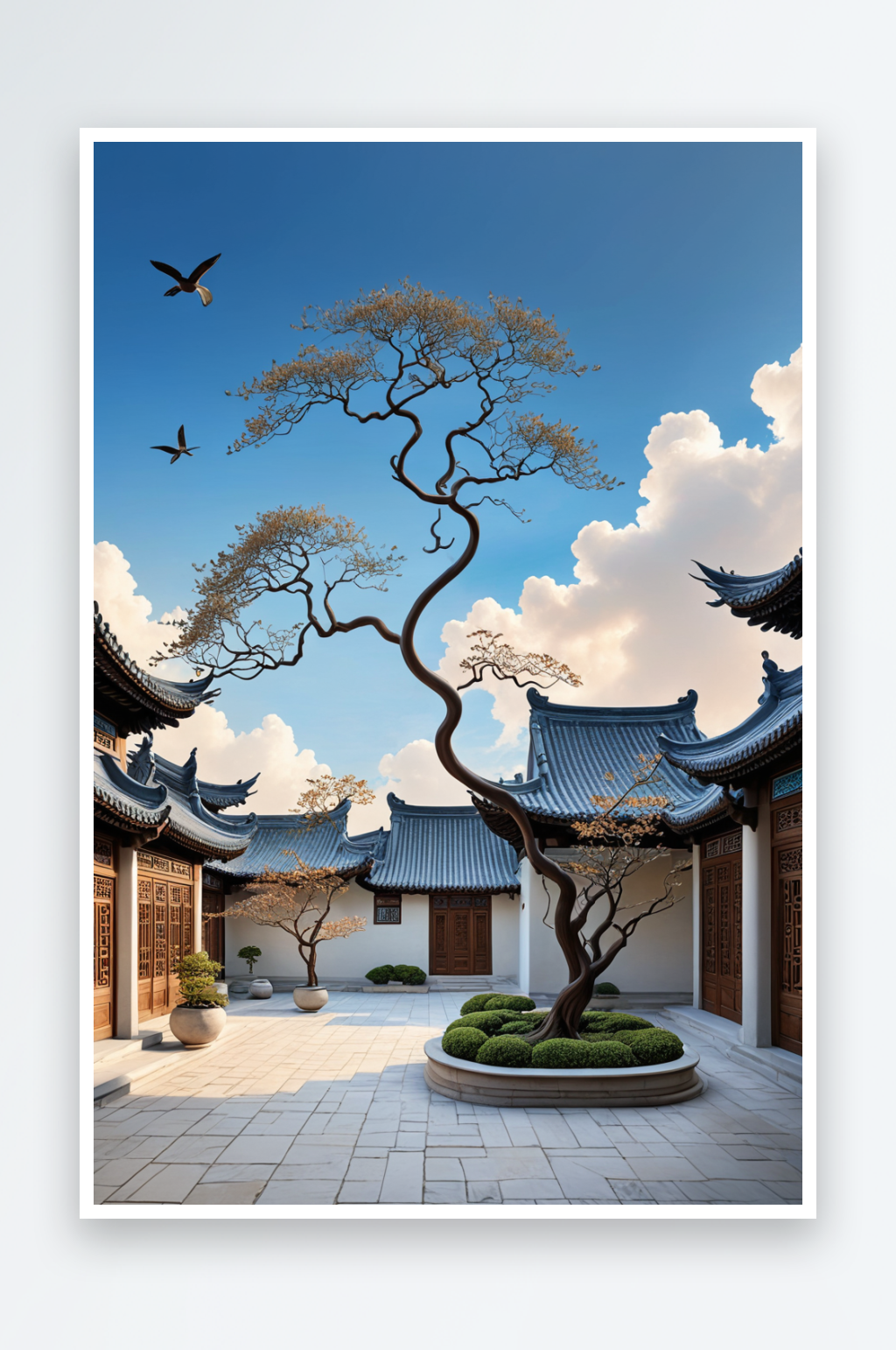 唯中式风天空庭院场景素材