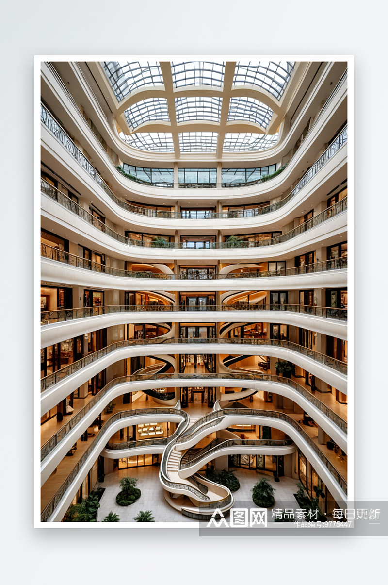 四川成都商业中式心建筑室内空间几何对称素材