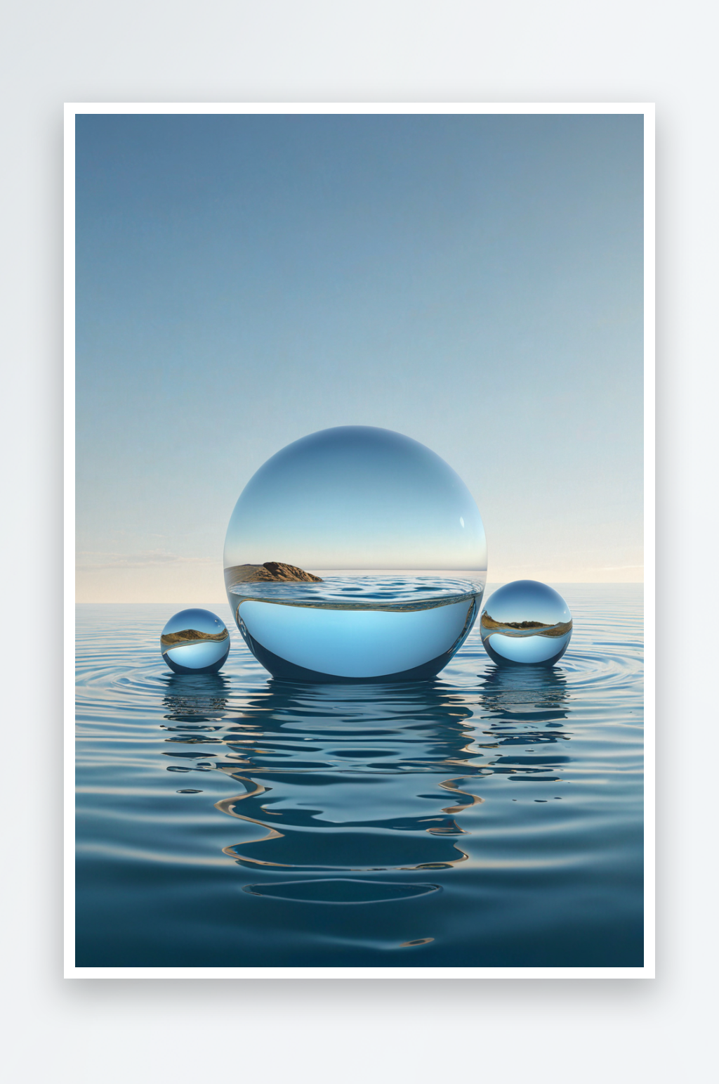 水面与飘浮的球体渲染素材