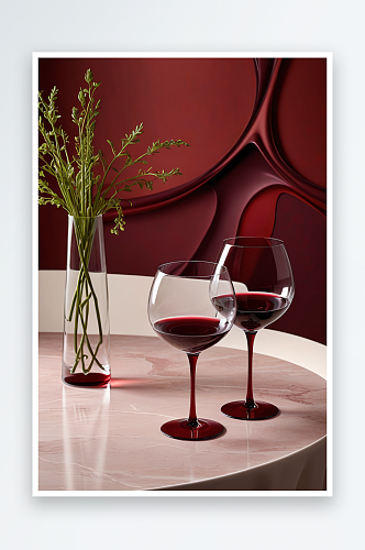设计师设计的家装餐厅餐桌区域红酒杯里的红