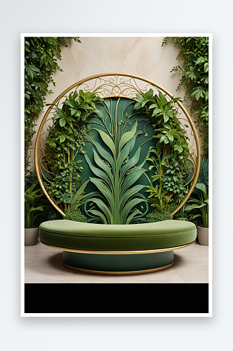 绿色植物自然背景电子商务圆形平台展台