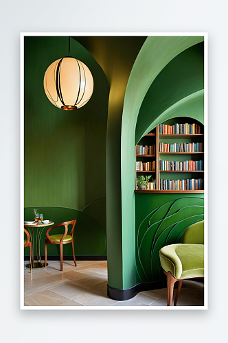 绿色的室内书吧图片