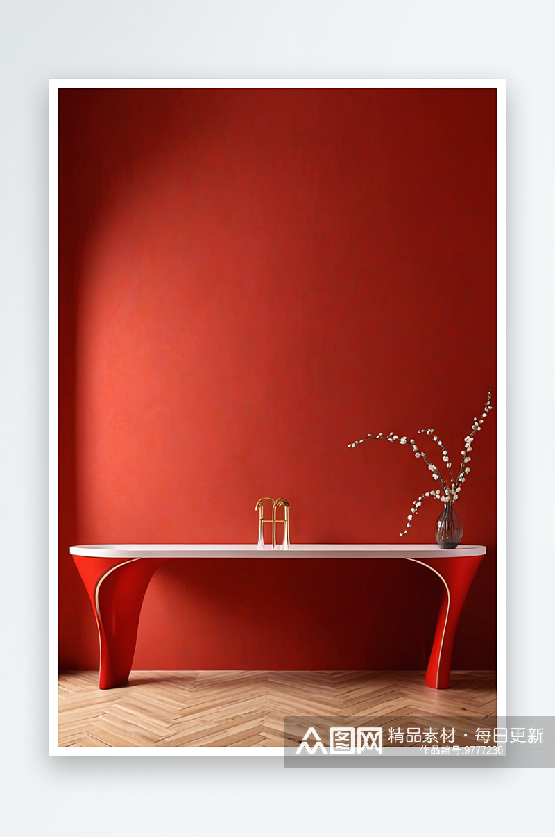 红色墙面的室内背景素材