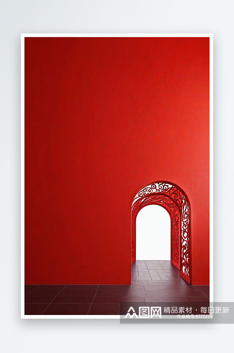 红色背景拱门长廊素材