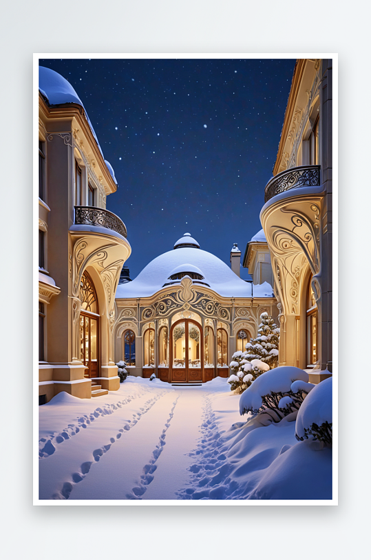 古典建筑雪景夜景