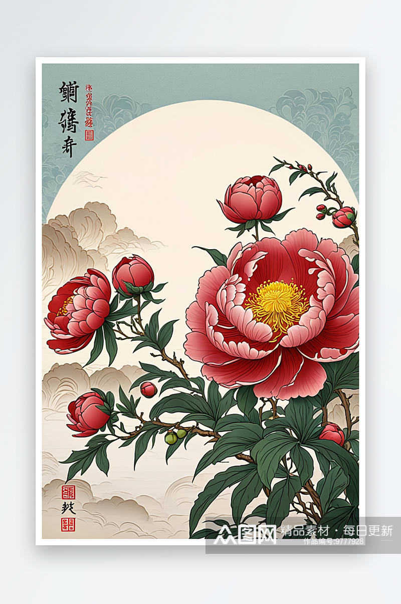 二十四节气洛阳应天门牡丹花开富贵海报设计素材