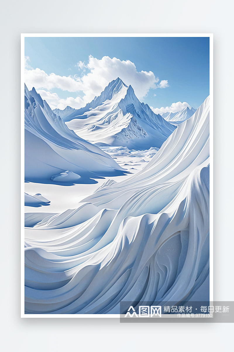 白色雪山冰雪夏季清凉背景展板素材