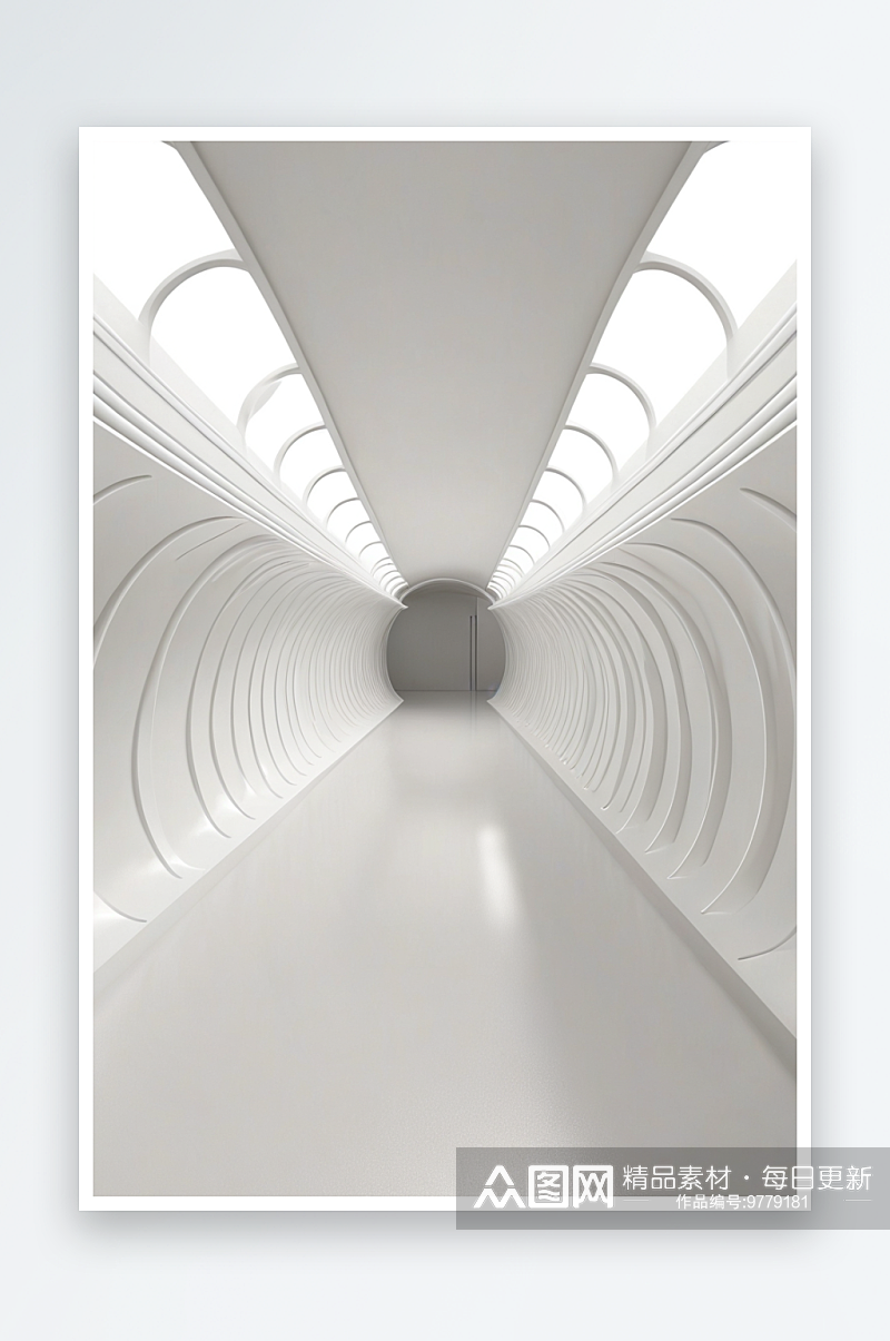 白色科技感隧道渲染素材