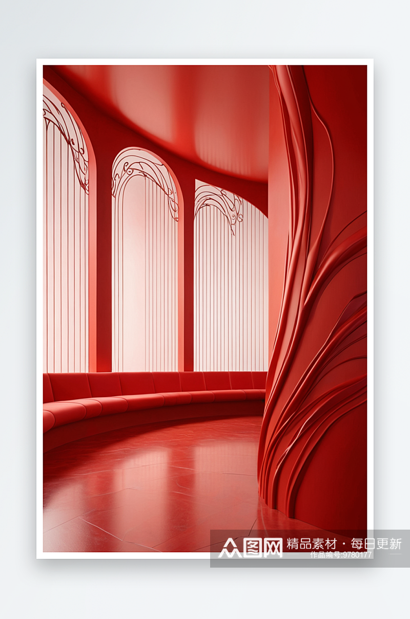 红色墙面的室内背景素材