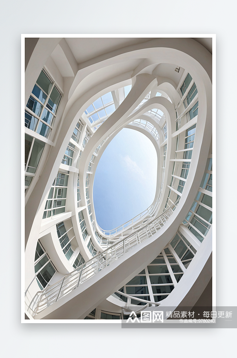 广州文立方白色现代建筑旋梯空间素材