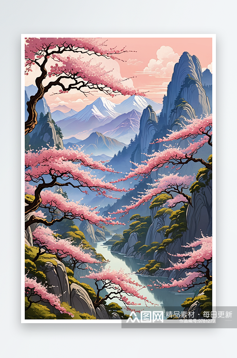 樱花山风景艺术图片素材