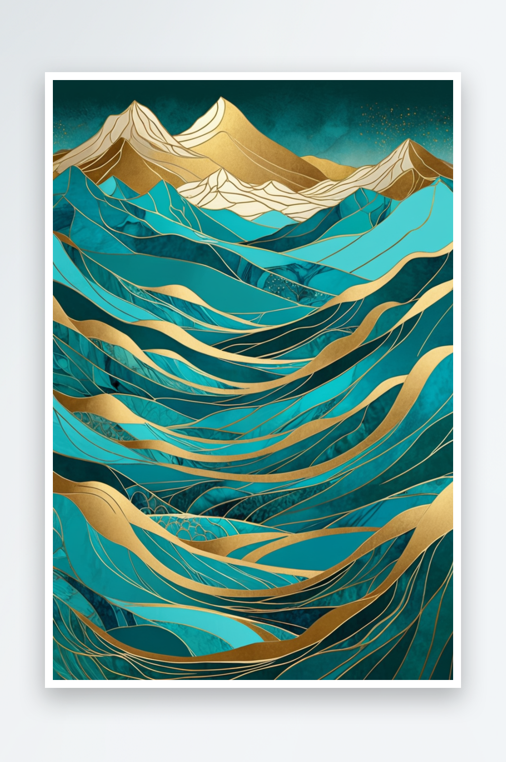 青色与金色抽象风景山景插画背景素材