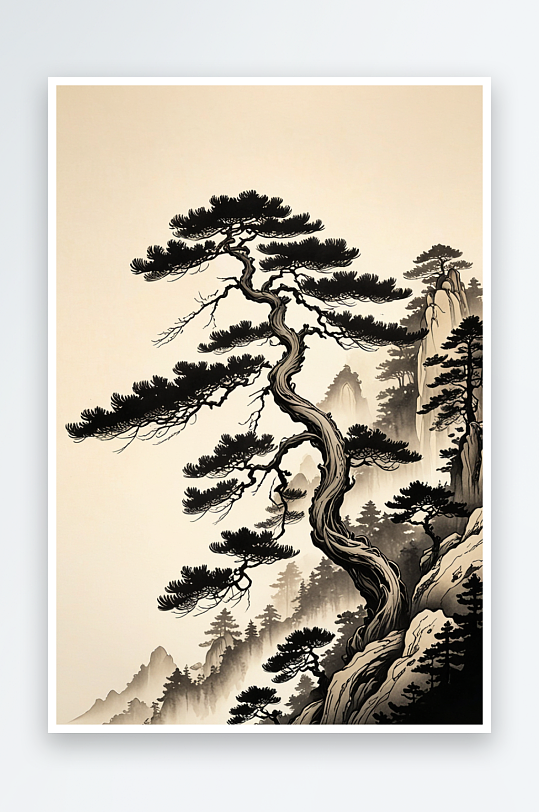 中式式水墨写意松树