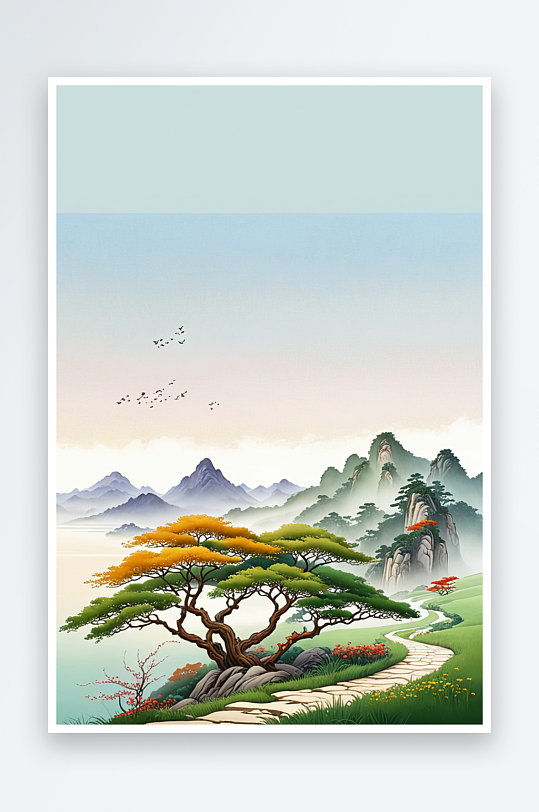 中式风四季山水图片画