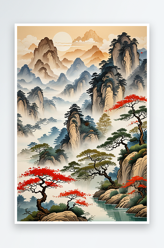 中式风山水画艺术图片
